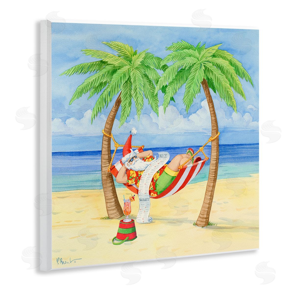 Paul Brent Santa on Beach Hammock Wooden Wall Plaque Art Print