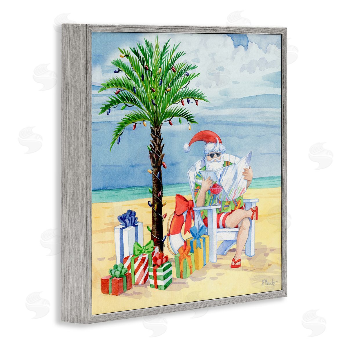 Paul Brent Santa Claus on Beach Gray Framed Glicee Wall Art Print