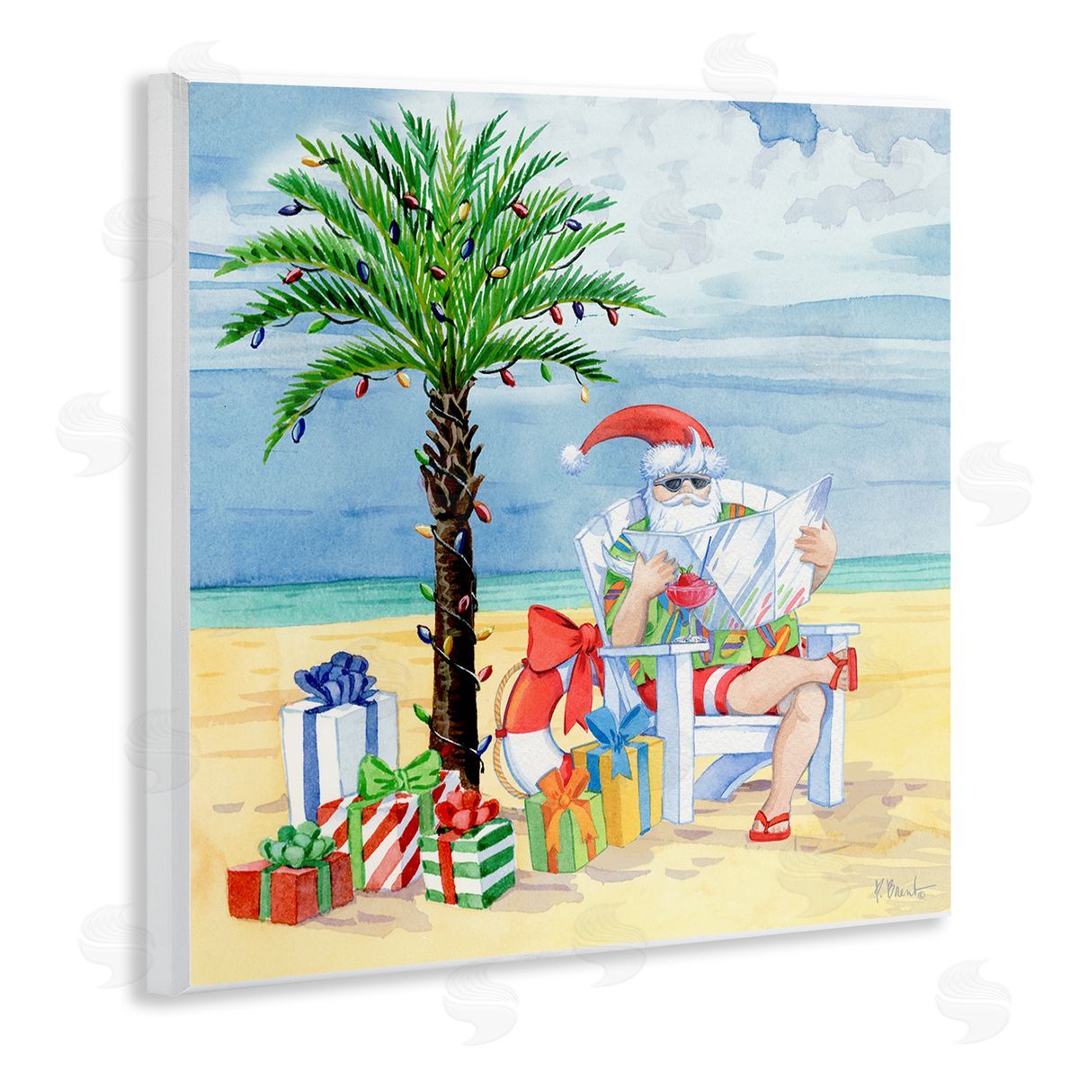 Paul Brent Santa Claus on Beach Wooden Wall Plaque Art Print
