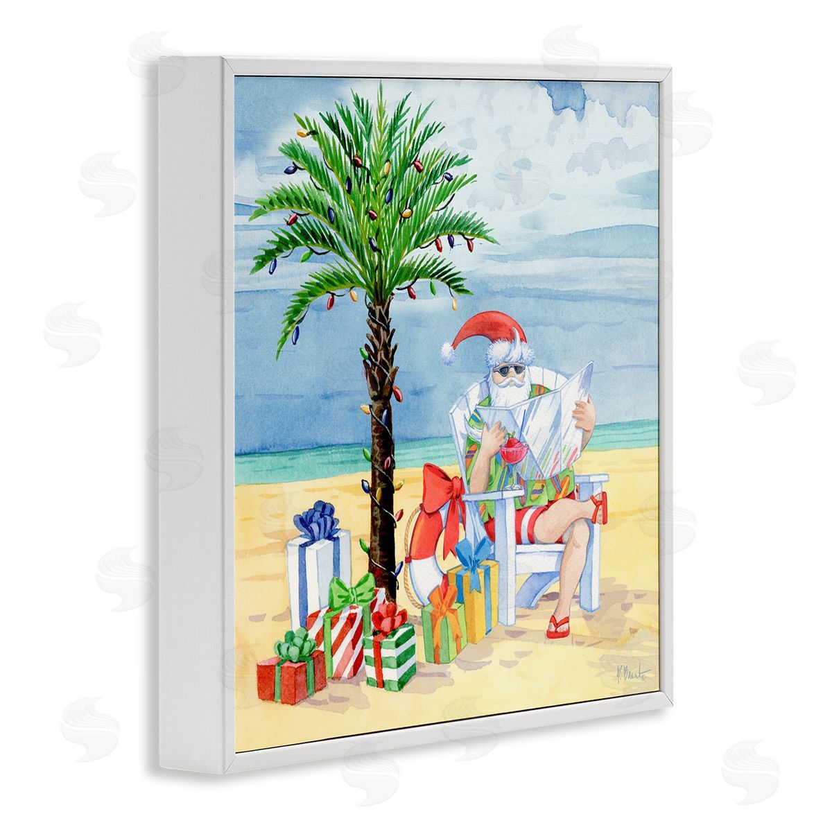 Paul Brent Santa Claus on Beach White Framed Glicee Wall Art Print