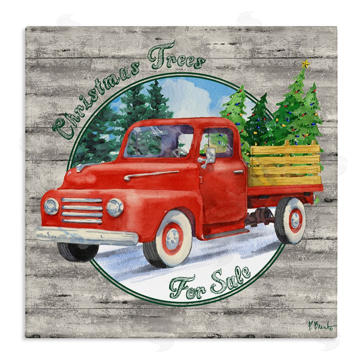 Paul Brent Christmas Tree Truck Stretched Canvas Wall Art Print