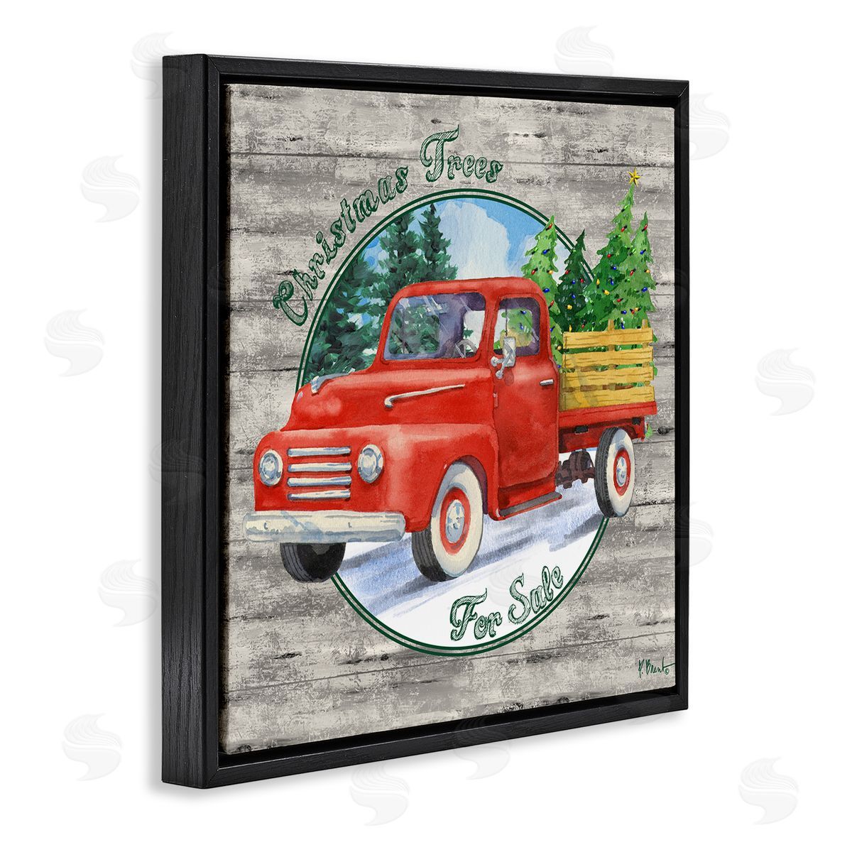 Paul Brent Christmas Tree Truck Black Floating Frame Canvas Wall Art Print