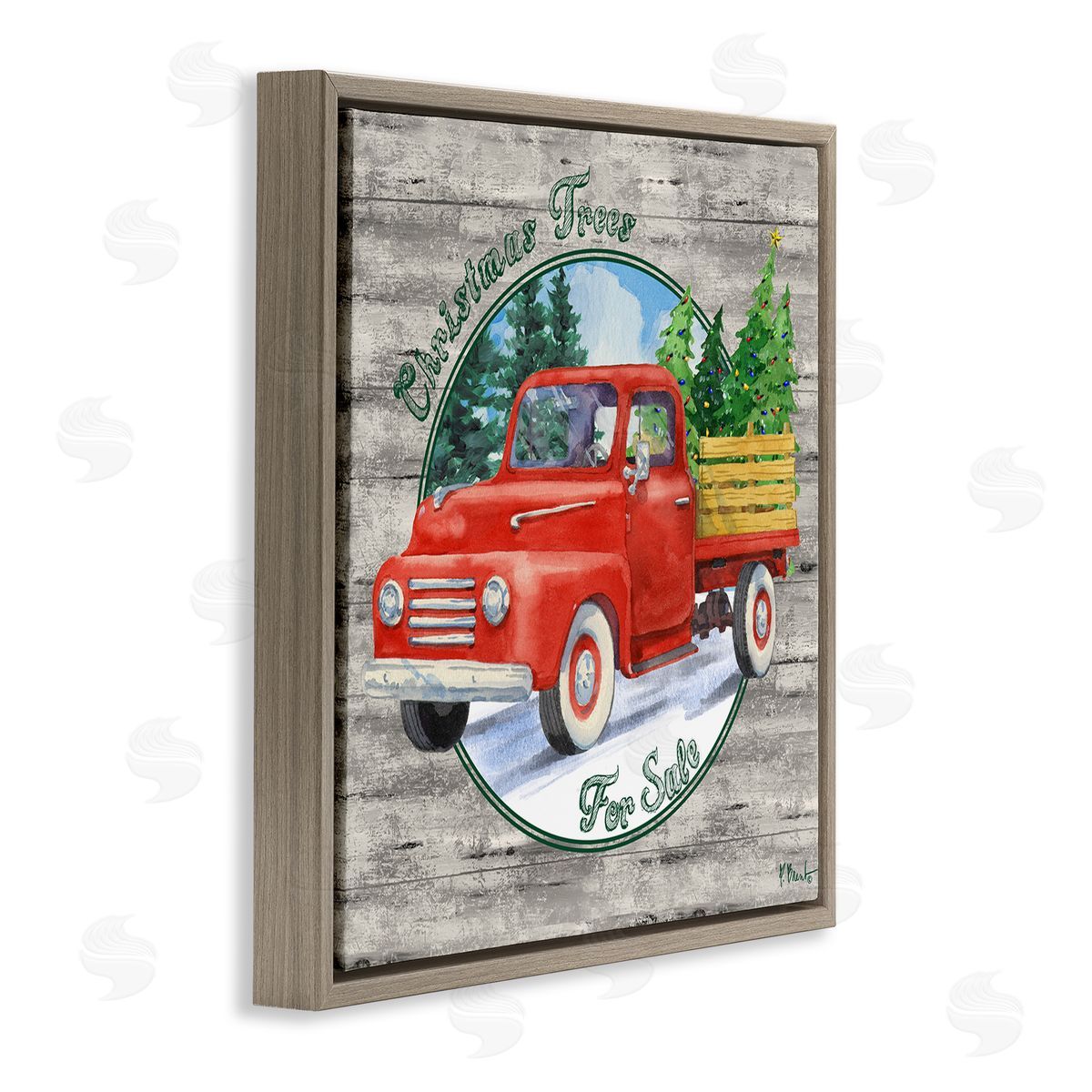 Paul Brent Christmas Tree Truck Brown Floating Frame Canvas Wall Art Print