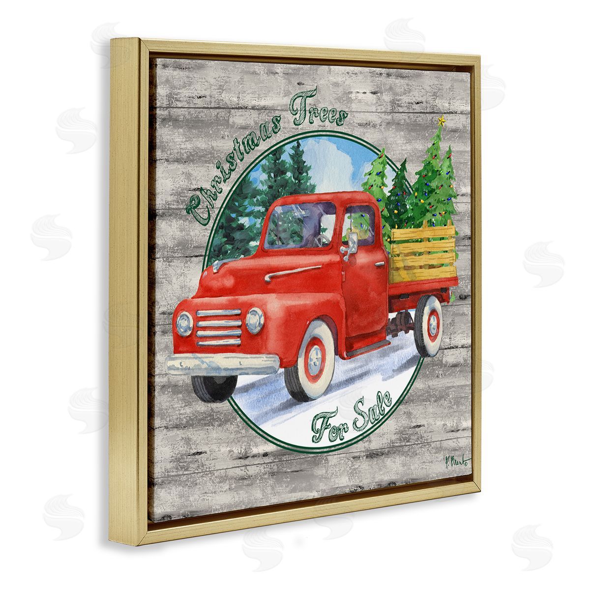 Paul Brent Christmas Tree Truck Gold Floating Frame Canvas Wall Art Print