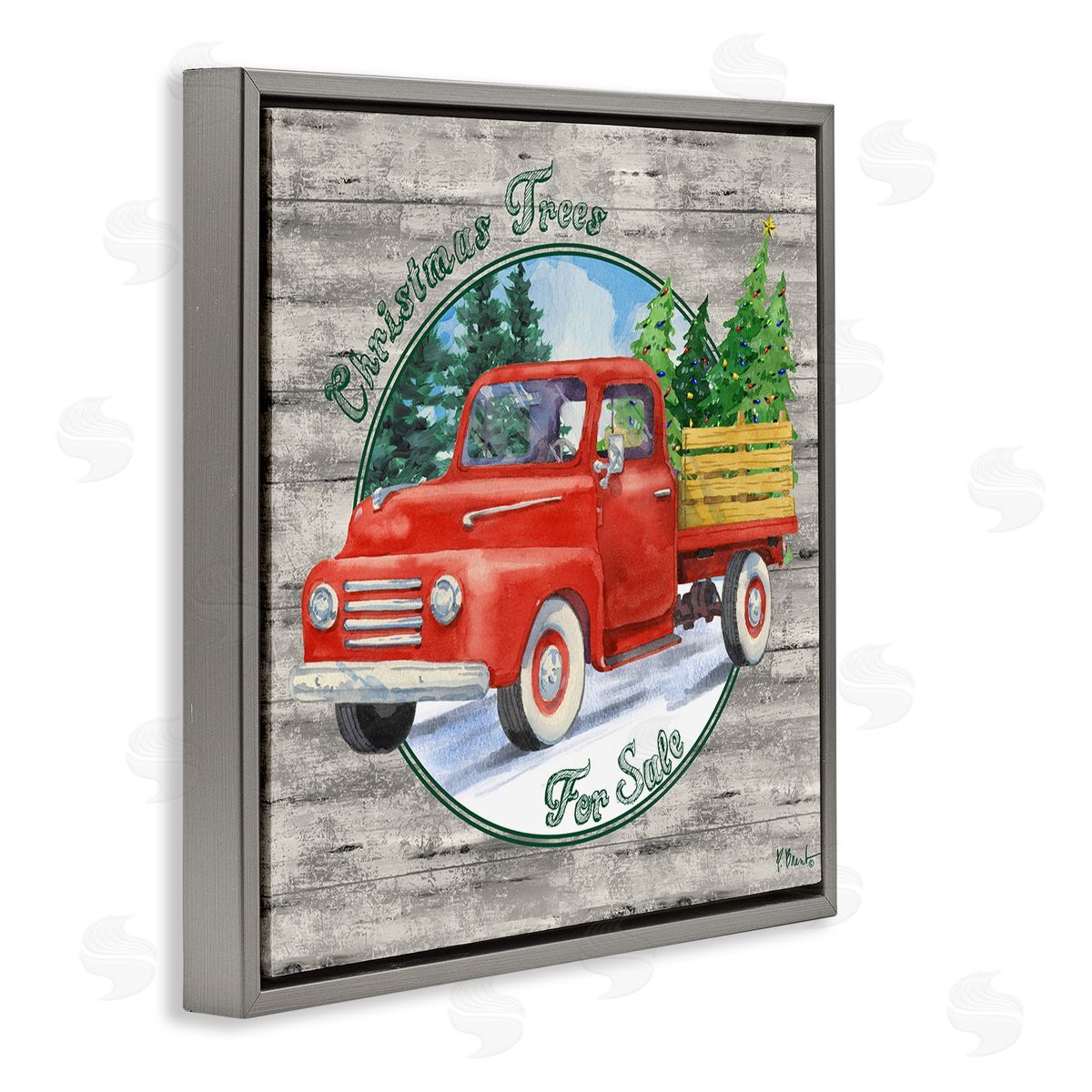 Paul Brent Christmas Tree Truck Gray Floating Frame Canvas Wall Art Print