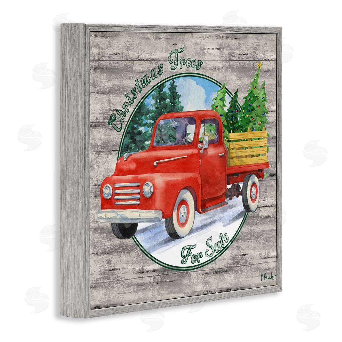 Paul Brent Christmas Tree Truck Gray Framed Glicee Wall Art Print