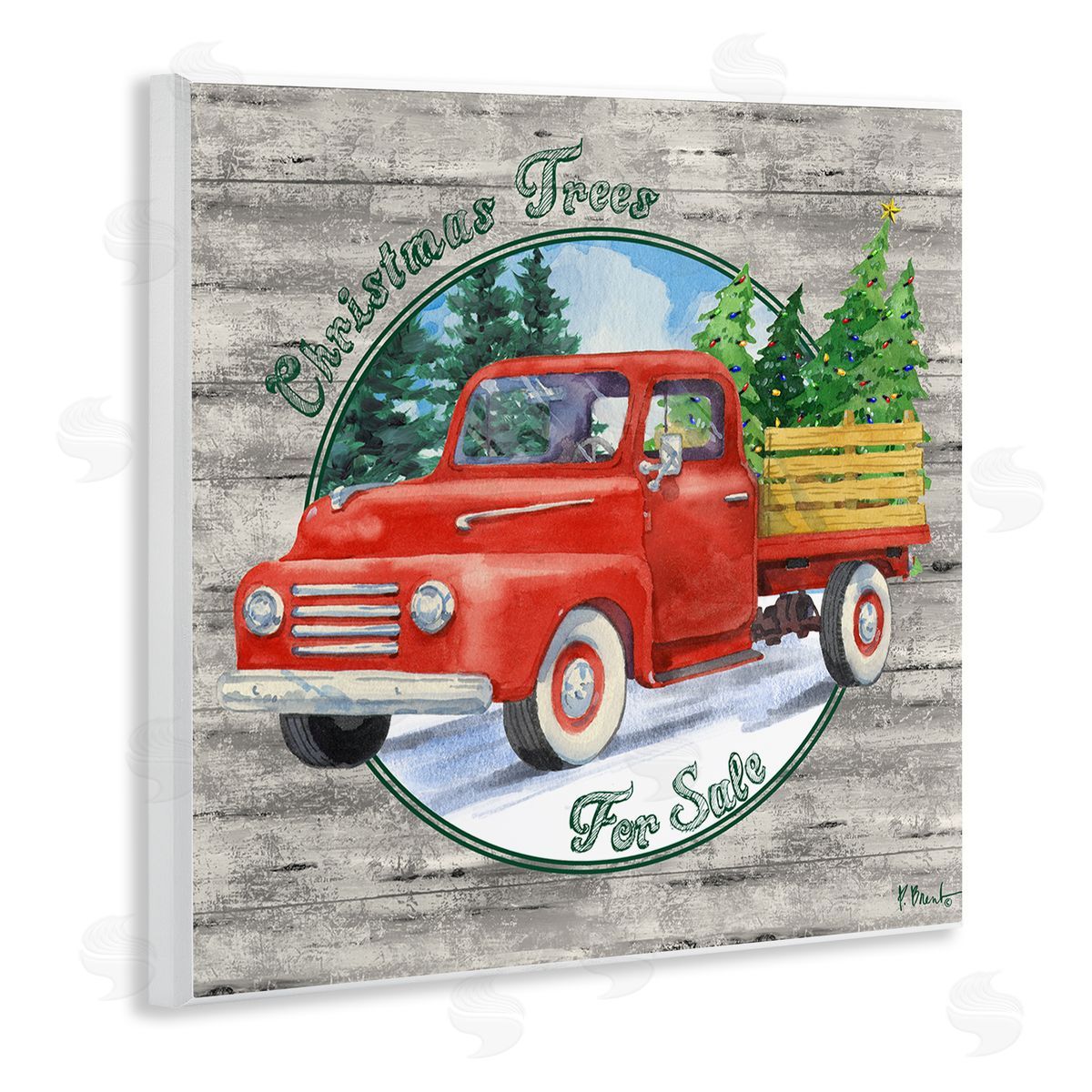 Paul Brent Christmas Tree Truck Wooden Wall Plaque Art Print