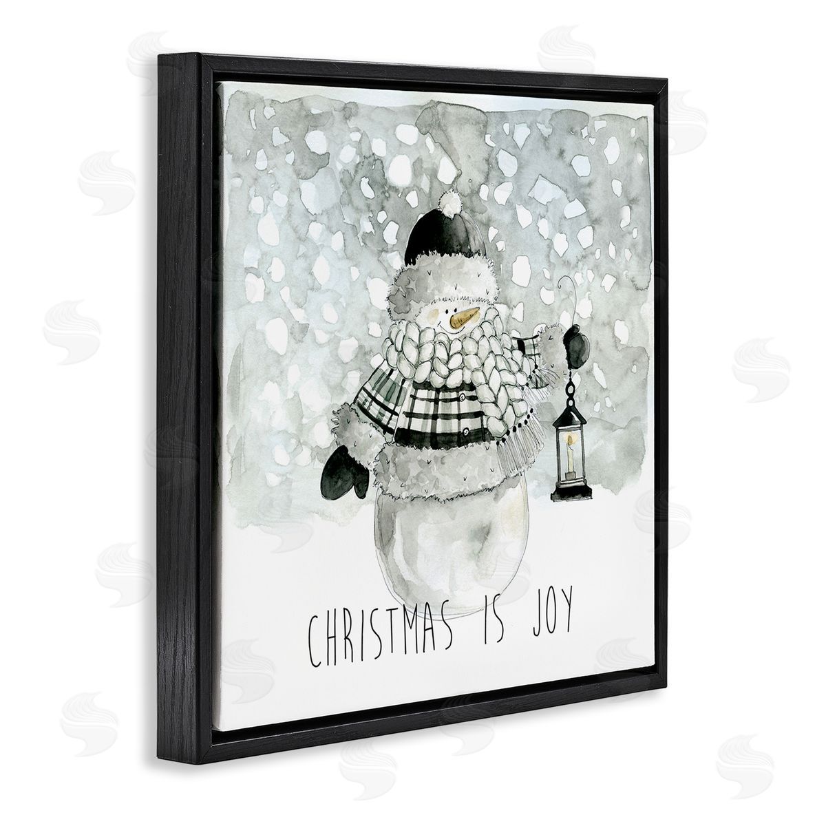 Carol Robinson Christmas is Joy Snowman Black Floating Frame Canvas Wall Art Print