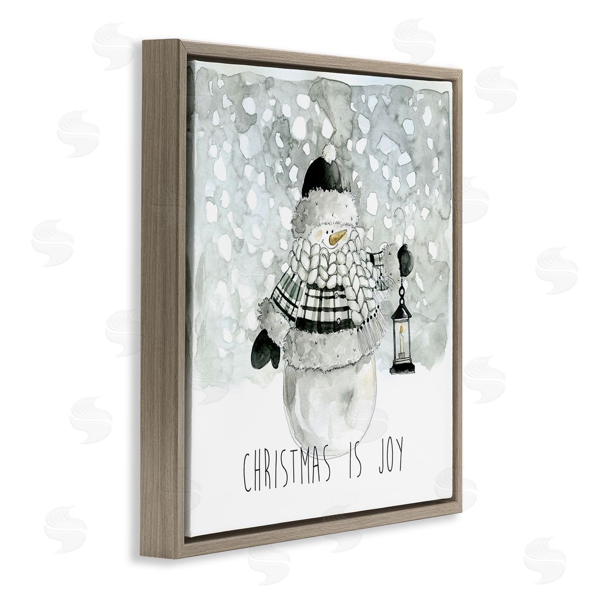 Carol Robinson Christmas is Joy Snowman Brown Floating Frame Canvas Wall Art Print