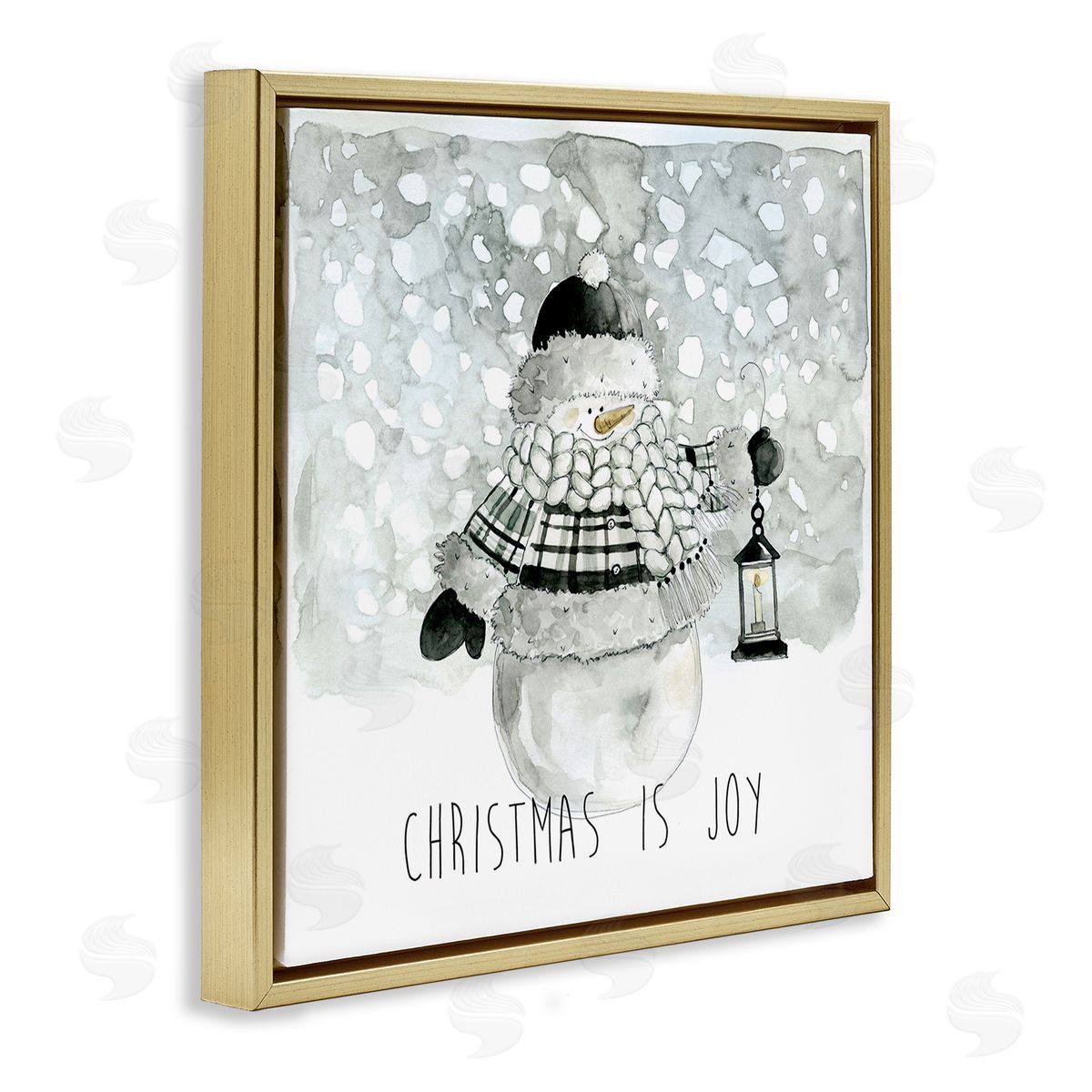 Carol Robinson Christmas is Joy Snowman Gold Floating Frame Canvas Wall Art Print