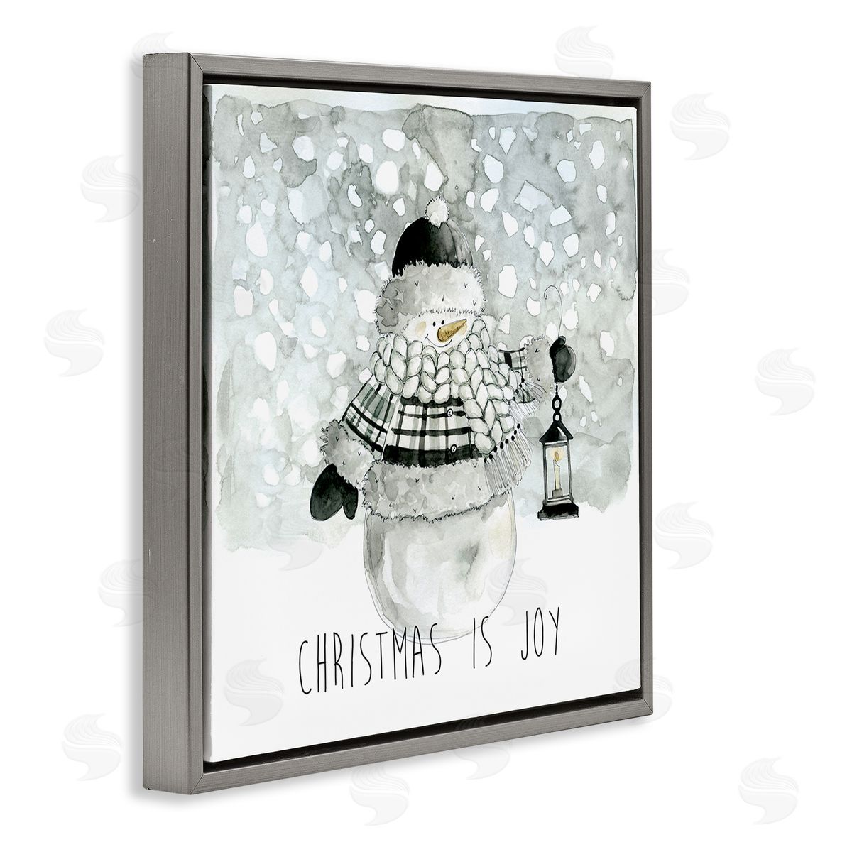 Carol Robinson Christmas is Joy Snowman Gray Floating Frame Canvas Wall Art Print