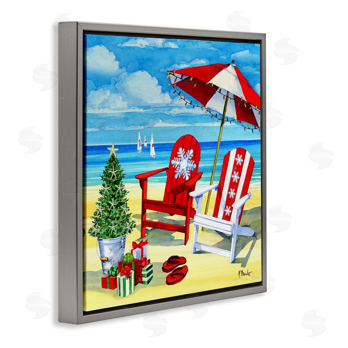 Paul Brent Coastal Christmas Scene Gray Floating Frame Canvas Wall Art Print