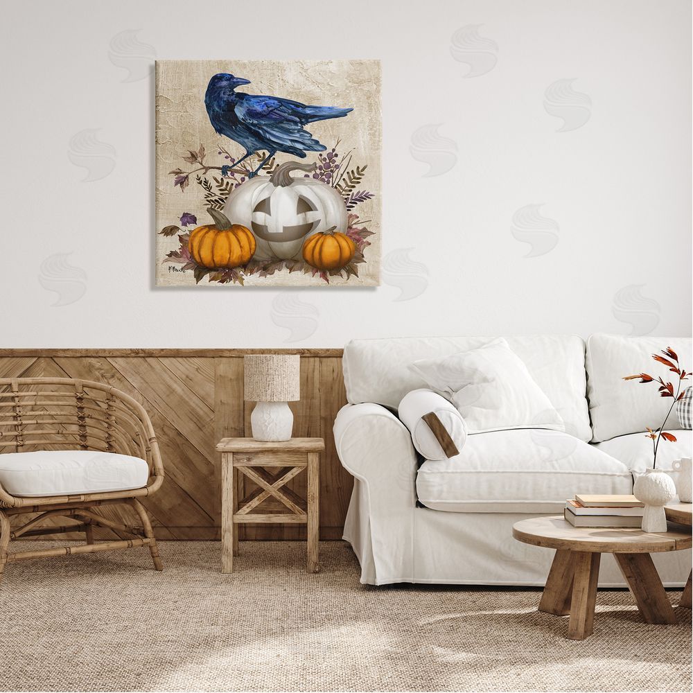 Paul Brent Raven & Jack-o-Lantern Canvas Wall Art in Room