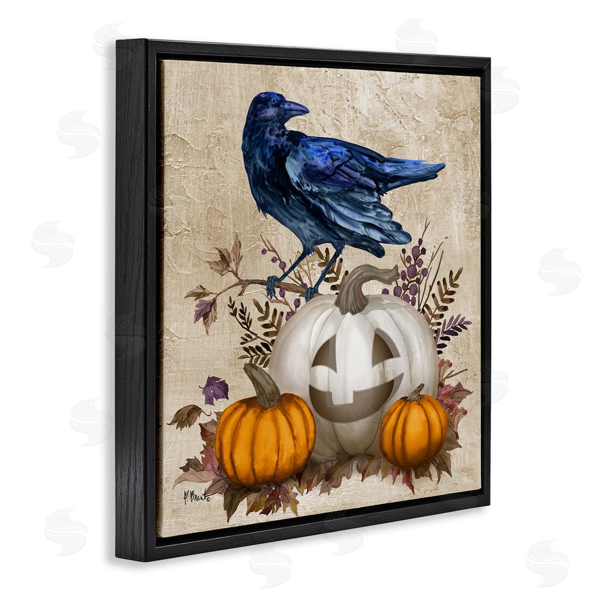 Paul Brent Raven & Jack-o-Lantern Black Floating Frame Canvas Wall Art Print