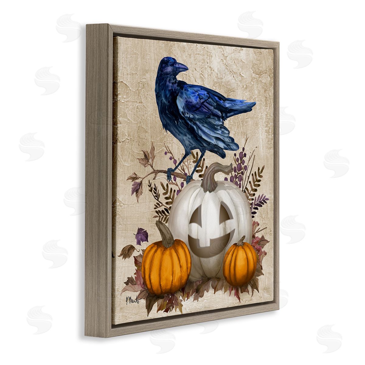 Paul Brent Raven & Jack-o-Lantern Brown Floating Frame Canvas Wall Art Print