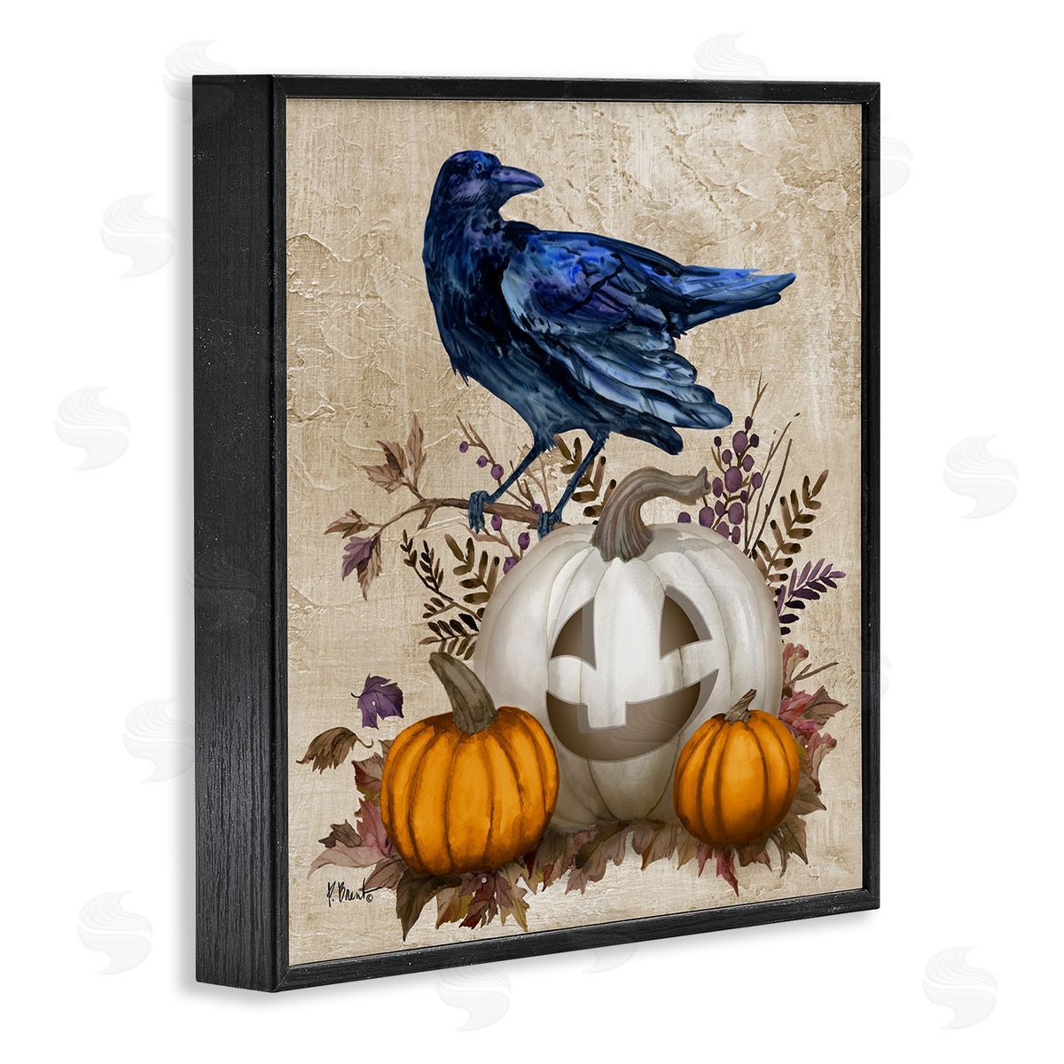 Paul Brent Raven & Jack-o-Lantern Black Framed Glicee Wall Art Print