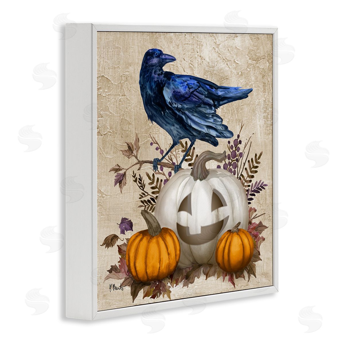 Paul Brent Raven & Jack-o-Lantern White Framed Glicee Wall Art Print