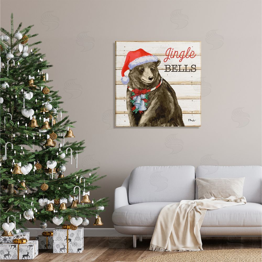 Paul Brent Rustic Jingle Bells Bear Canvas Wall Art in Room
