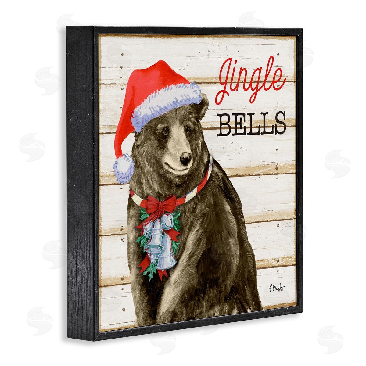 Paul Brent Rustic Jingle Bells Bear Black Framed Glicee Wall Art Print