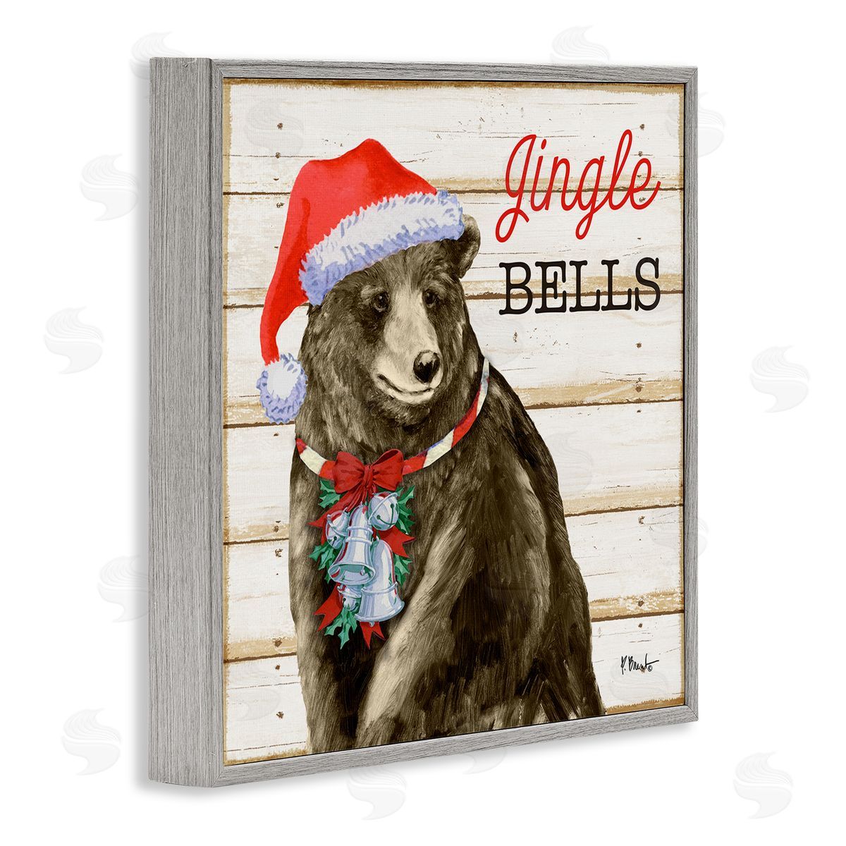 Paul Brent Rustic Jingle Bells Bear Gray Framed Glicee Wall Art Print