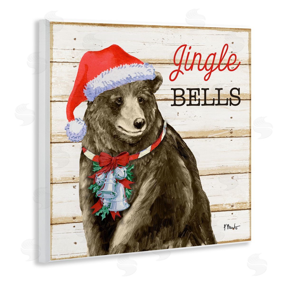 Paul Brent Rustic Jingle Bells Bear Wooden Wall Plaque Art Print