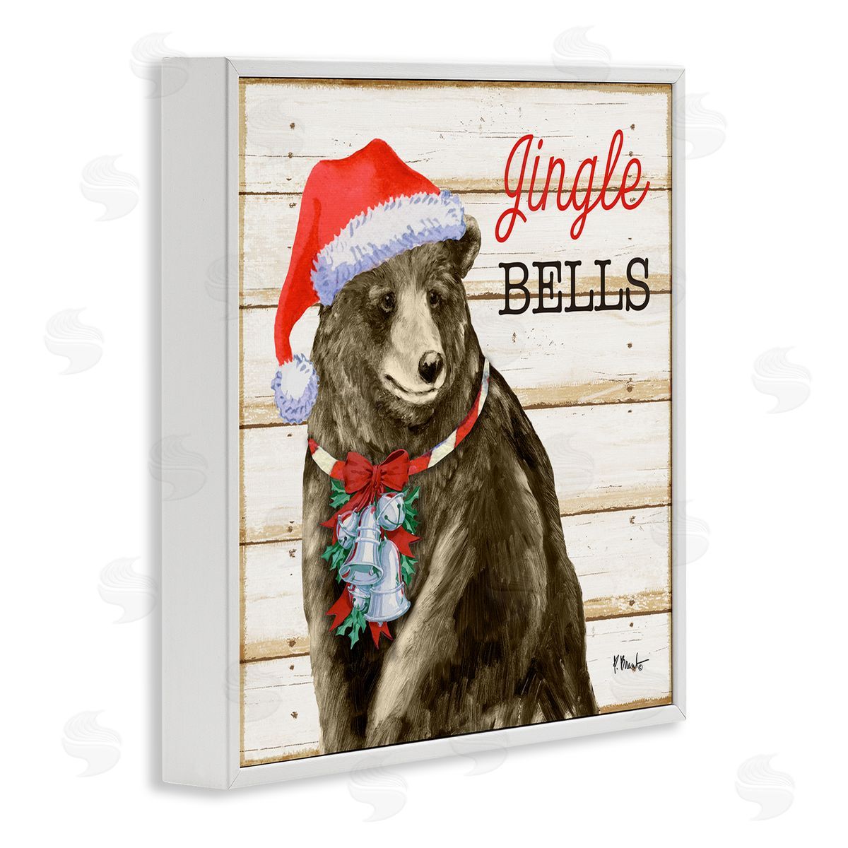 Paul Brent Rustic Jingle Bells Bear White Framed Glicee Wall Art Print