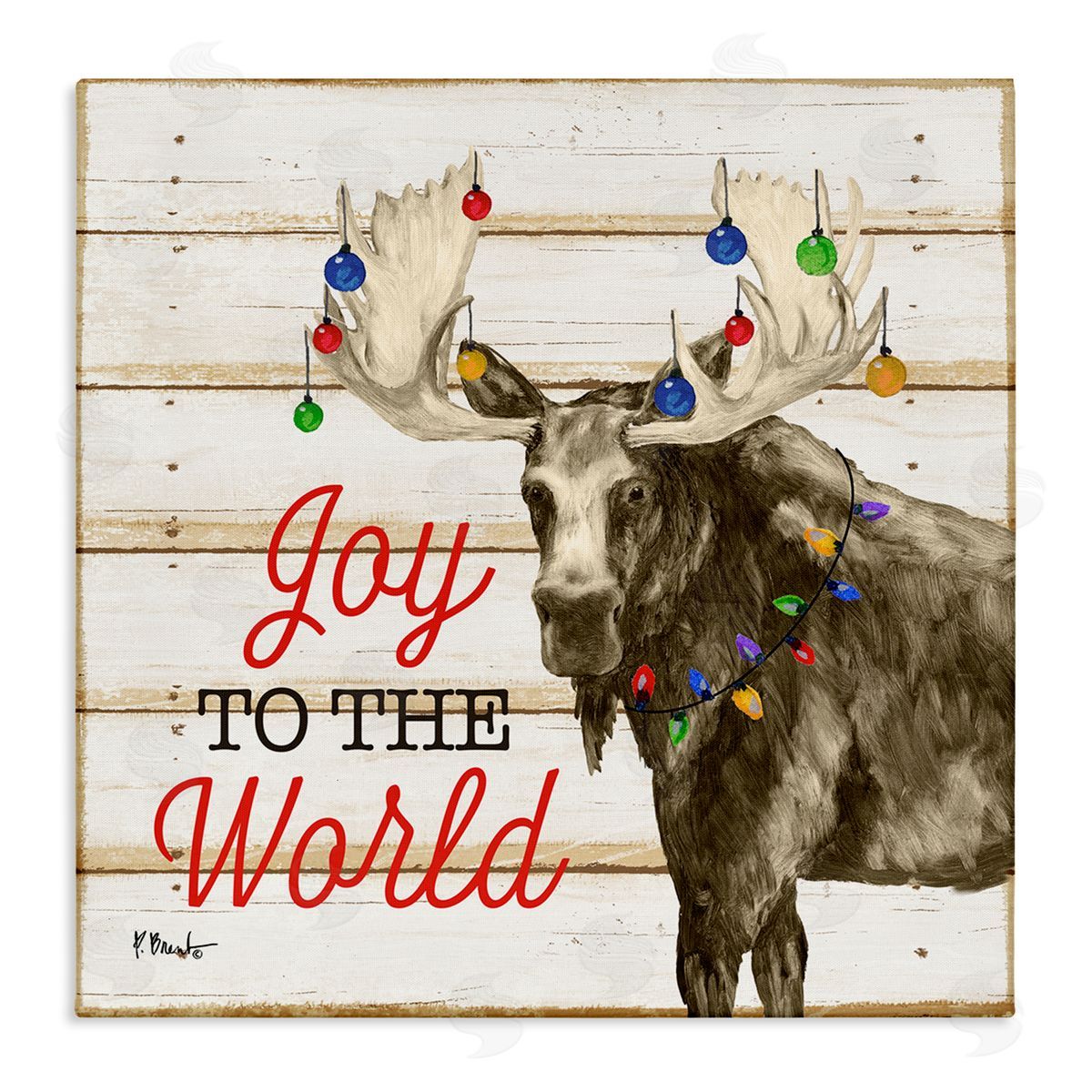 Paul Brent Moose with Festive Lights Stretched Canvas Wall Art Print