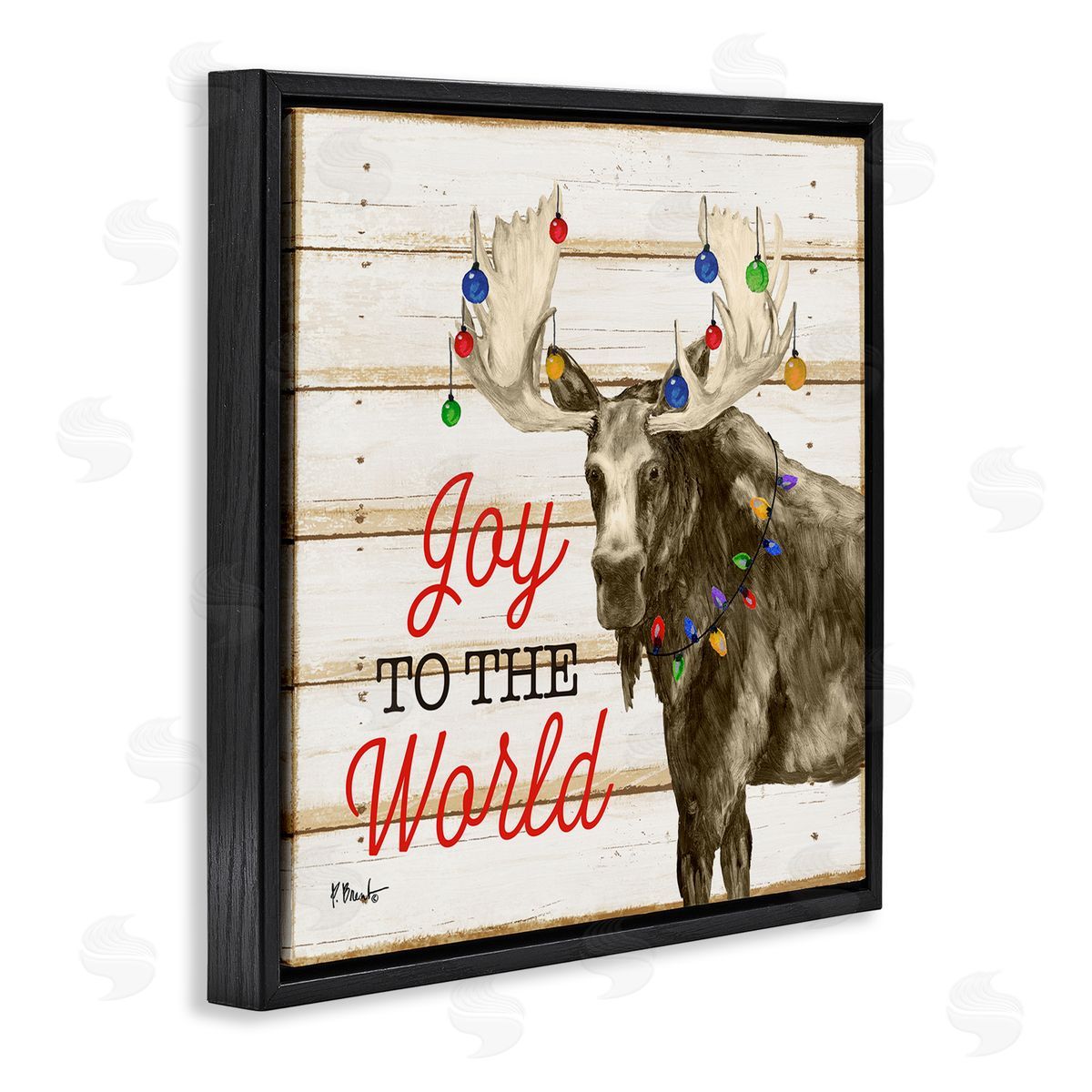 Paul Brent Moose with Festive Lights Black Floating Frame Canvas Wall Art Print