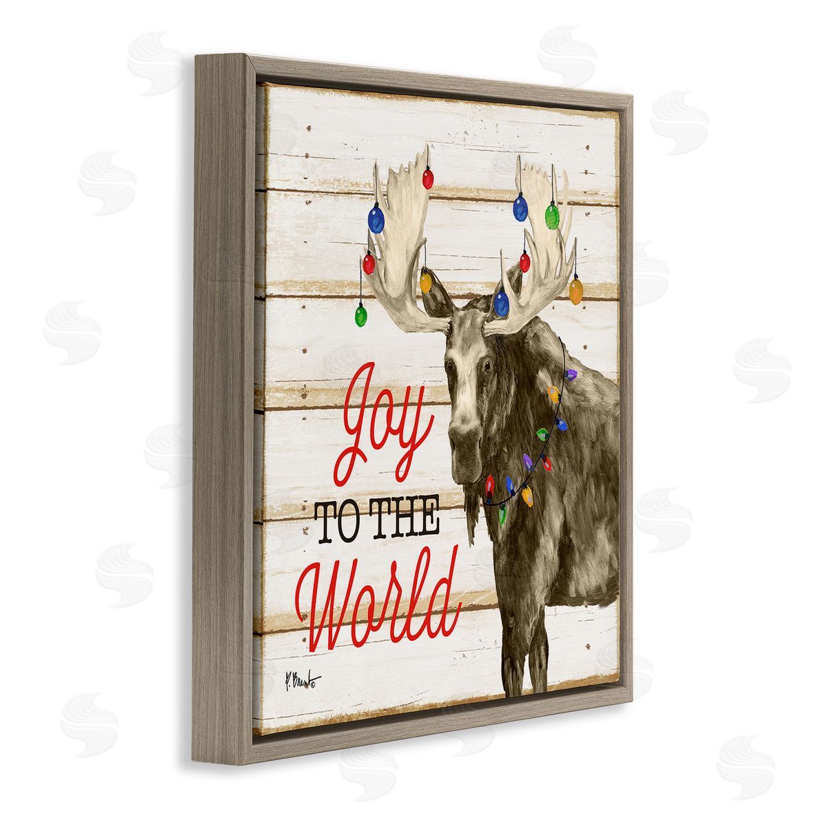 Paul Brent Moose with Festive Lights Brown Floating Frame Canvas Wall Art Print