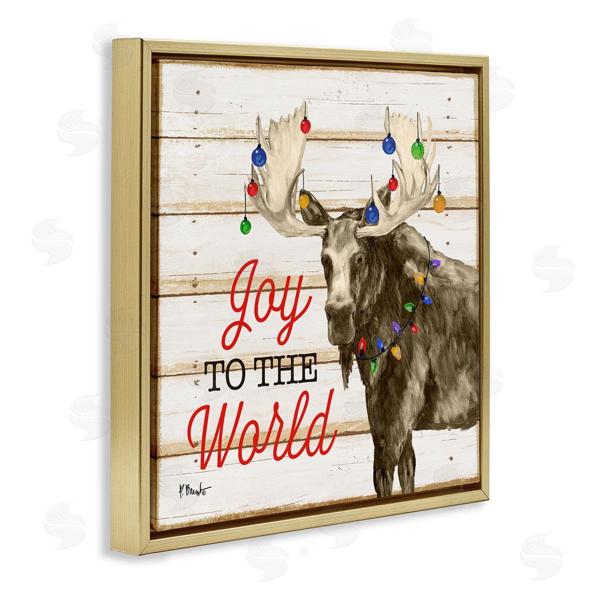 Paul Brent Moose with Festive Lights Gold Floating Frame Canvas Wall Art Print