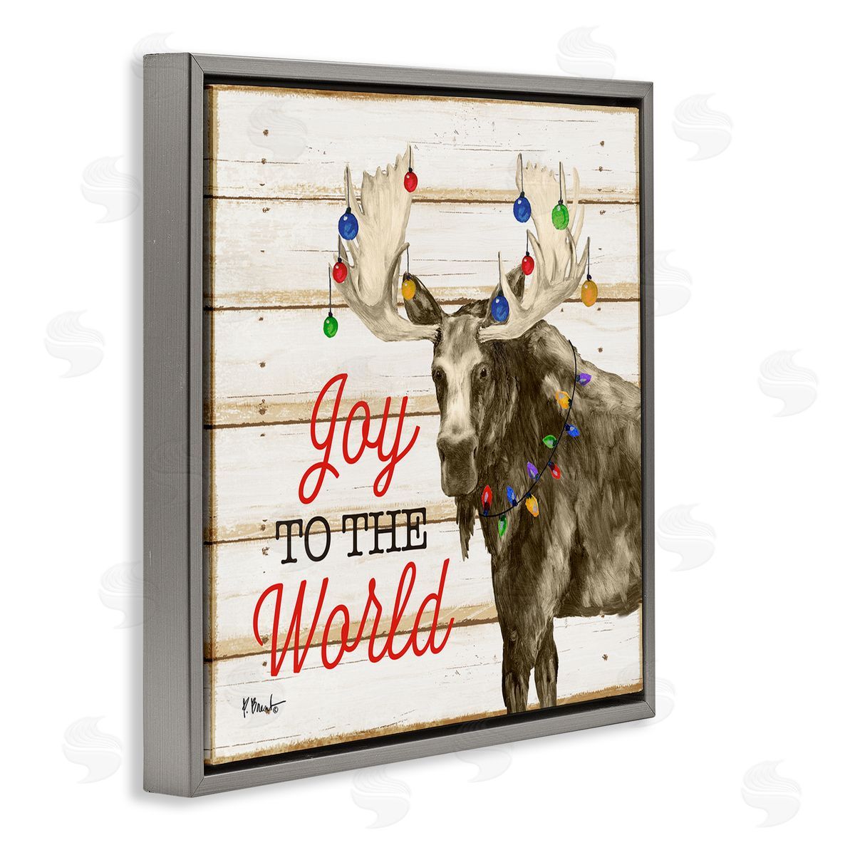 Paul Brent Moose with Festive Lights Gray Floating Frame Canvas Wall Art Print