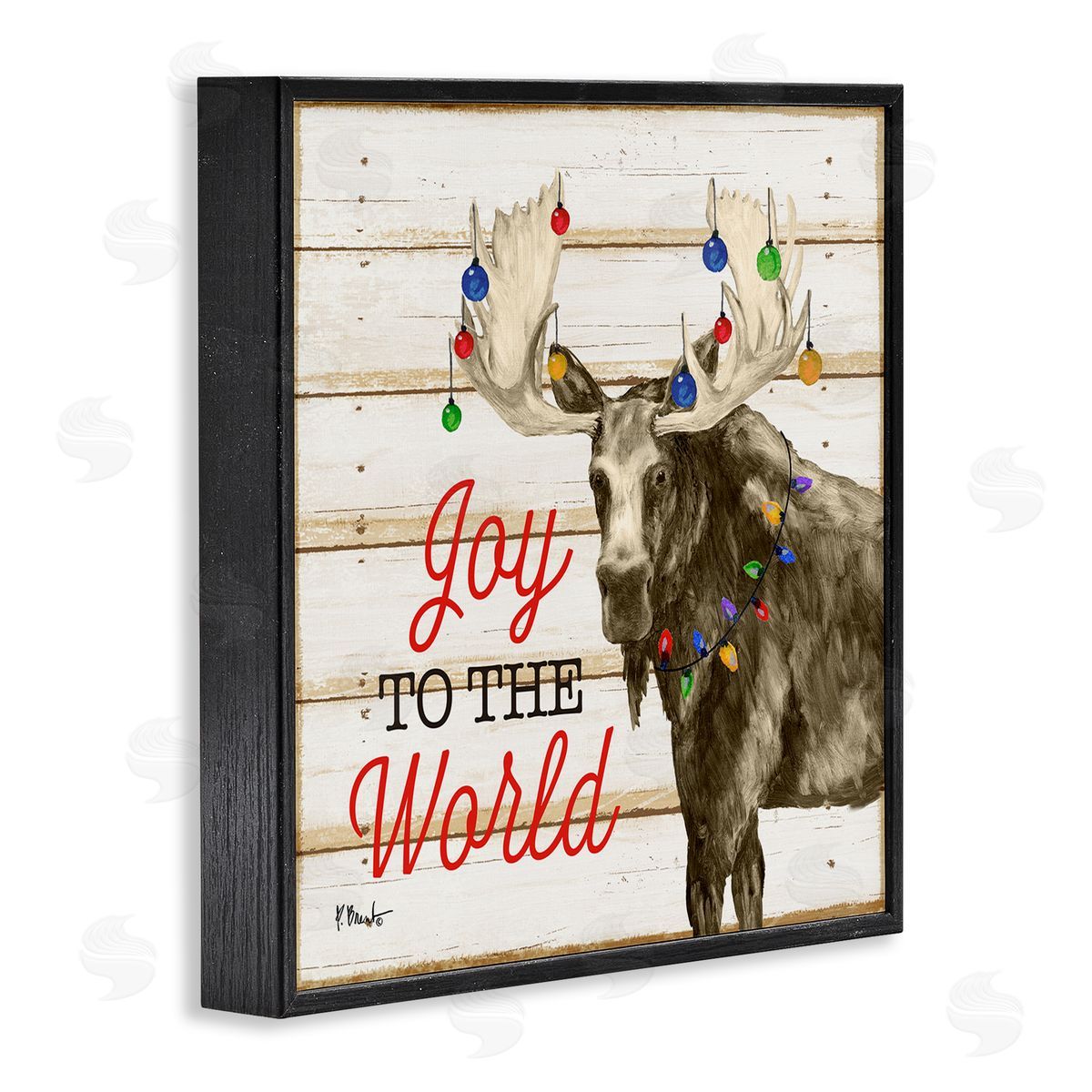 Paul Brent Moose with Festive Lights Black Framed Glicee Wall Art Print