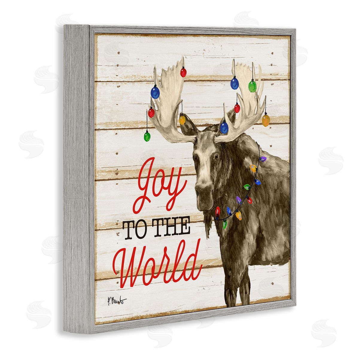 Paul Brent Moose with Festive Lights Gray Framed Glicee Wall Art Print