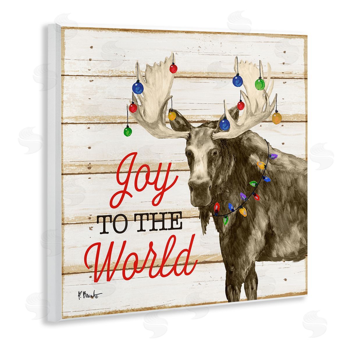 Paul Brent Moose with Festive Lights Wooden Wall Plaque Art Print