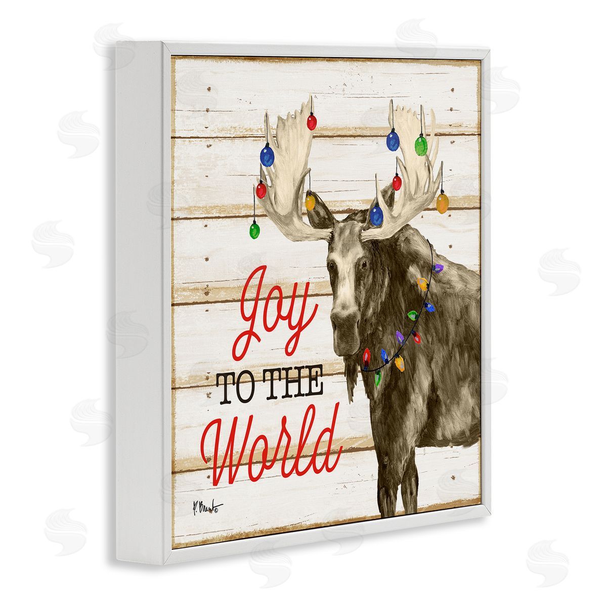 Paul Brent Moose with Festive Lights White Framed Glicee Wall Art Print
