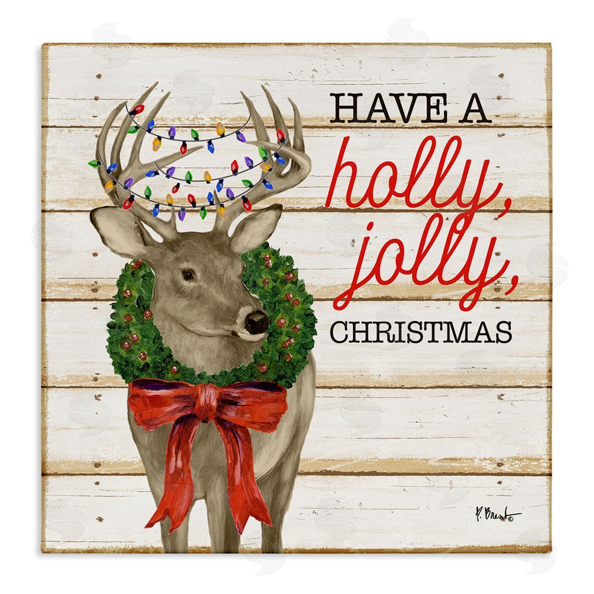 Paul Brent Holly Jolly Christmas Deer Stretched Canvas Wall Art Print