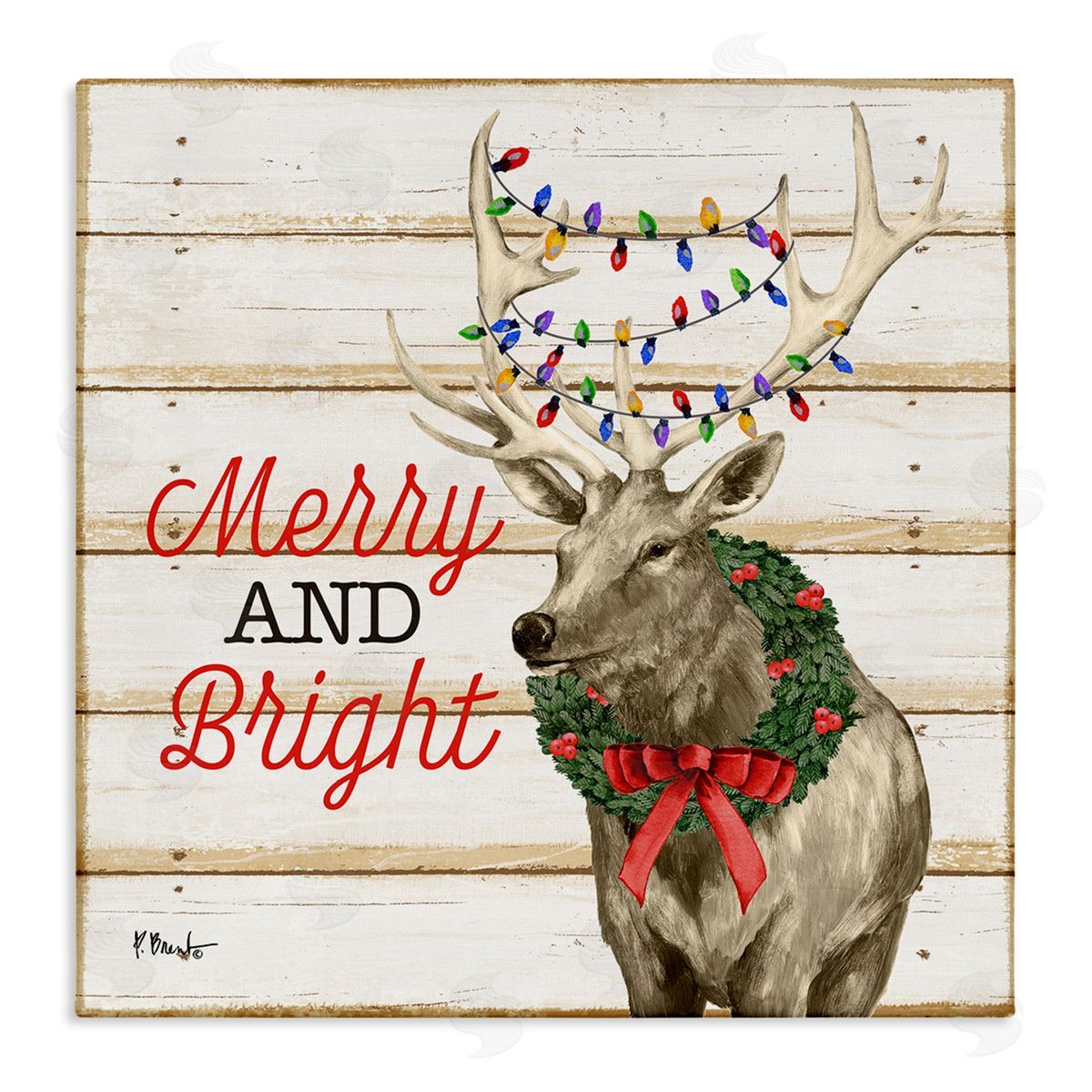 Paul Brent Merry & Bright Deer Stretched Canvas Wall Art Print
