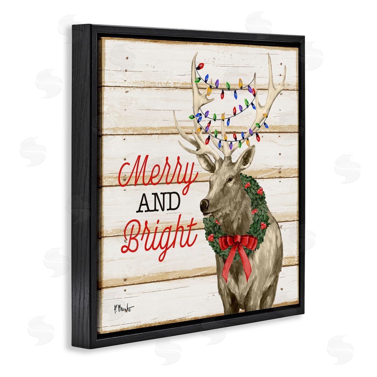 Paul Brent Merry & Bright Deer Black Floating Frame Canvas Wall Art Print