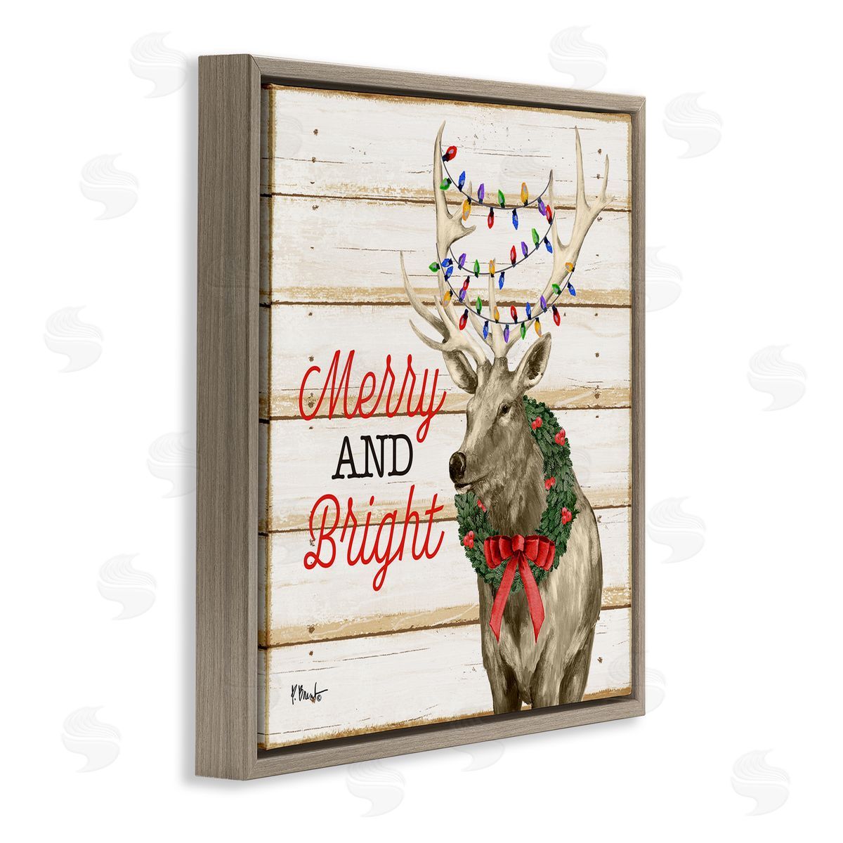 Paul Brent Merry & Bright Deer Brown Floating Frame Canvas Wall Art Print