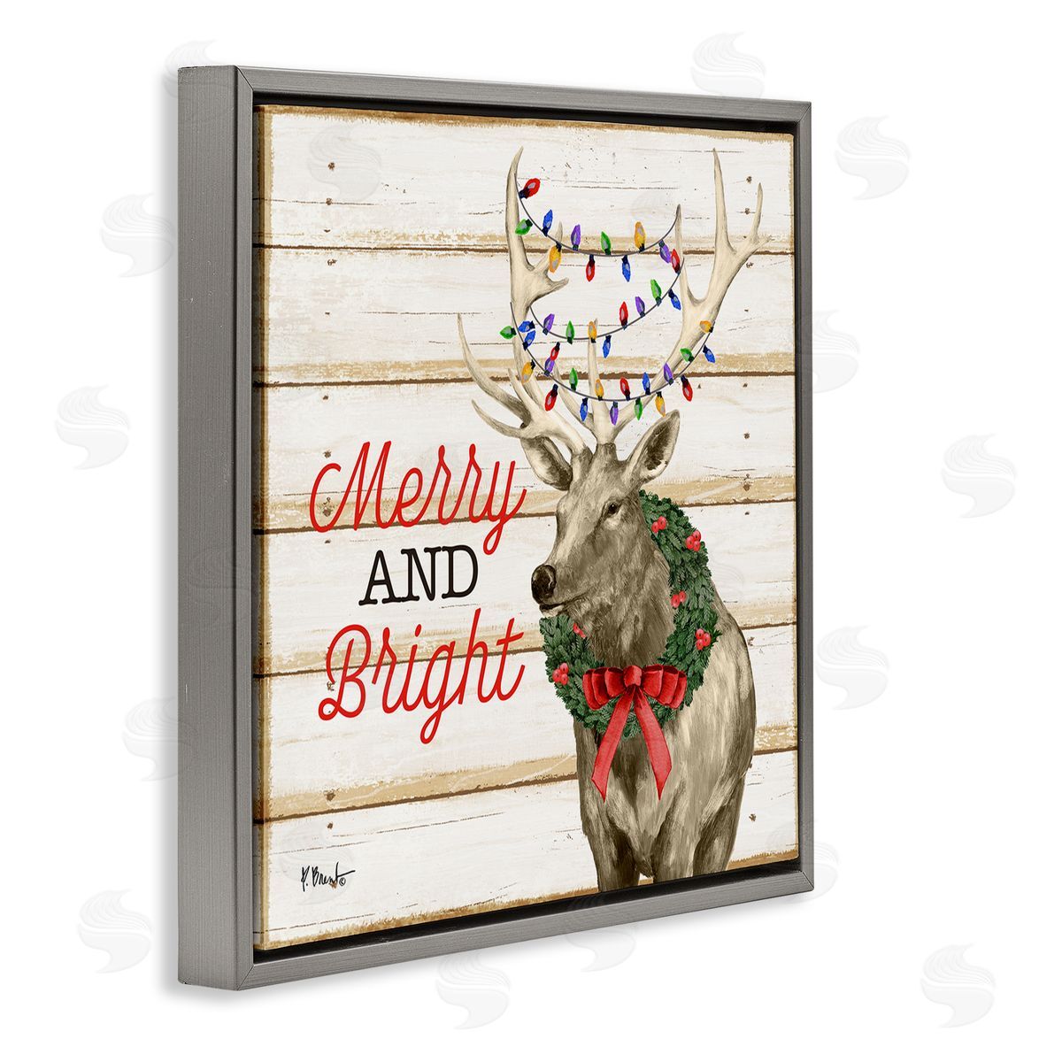 Paul Brent Merry & Bright Deer Gray Floating Frame Canvas Wall Art Print