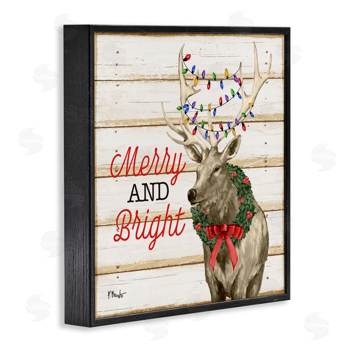Paul Brent Merry & Bright Deer Black Framed Glicee Wall Art Print