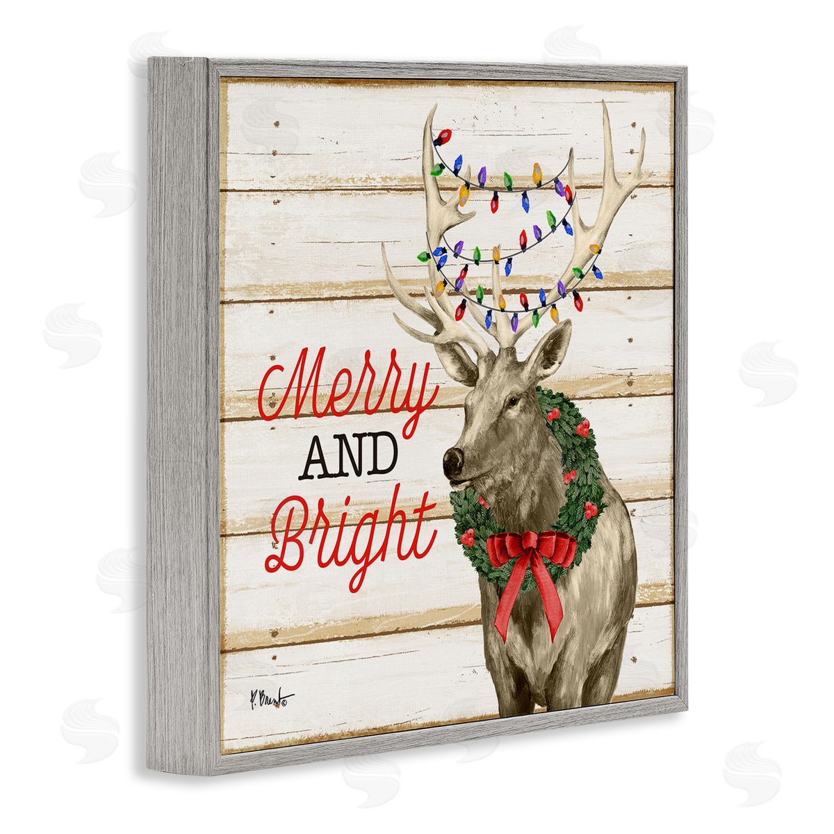 Paul Brent Merry & Bright Deer Gray Framed Glicee Wall Art Print
