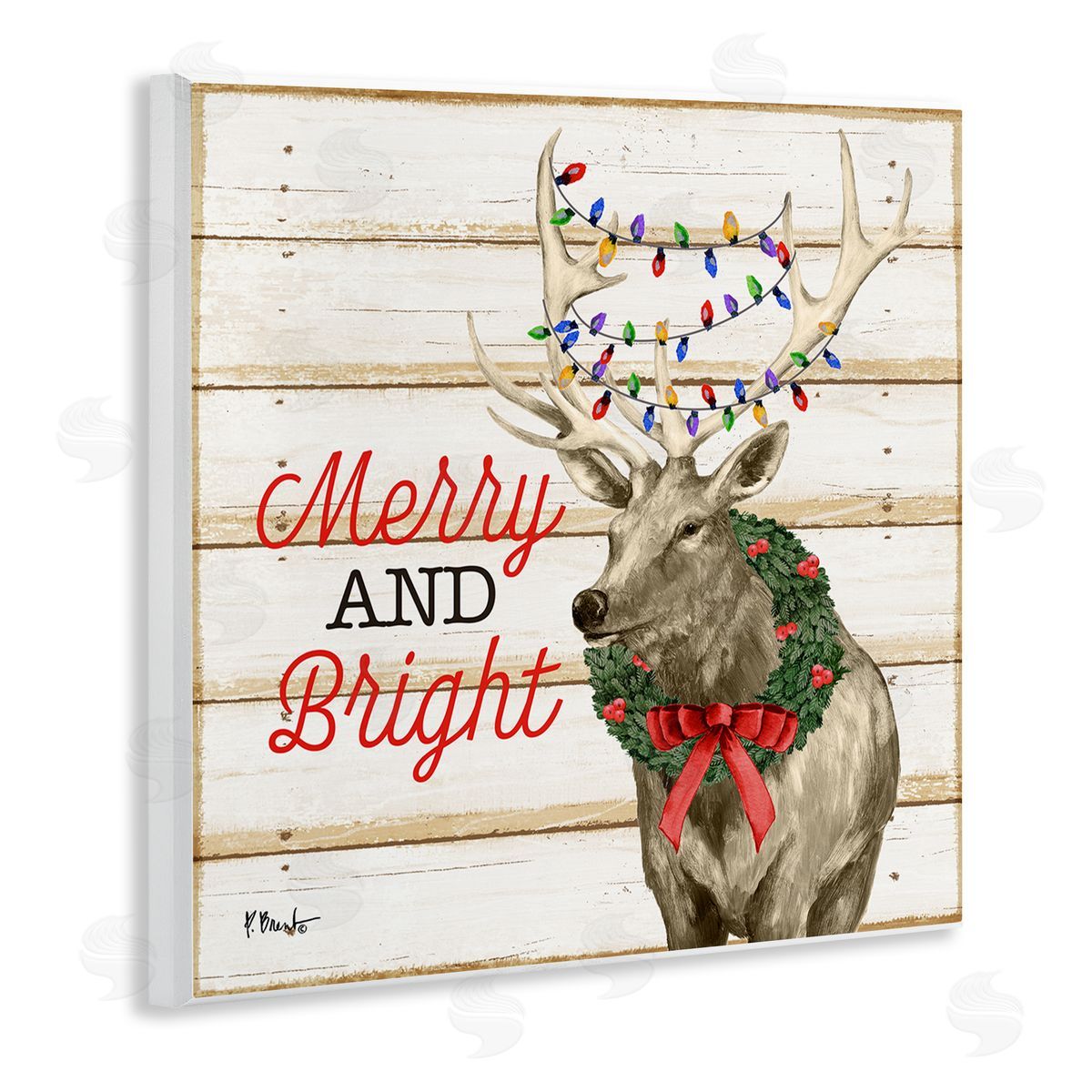 Paul Brent Merry & Bright Deer Wooden Wall Plaque Art Print