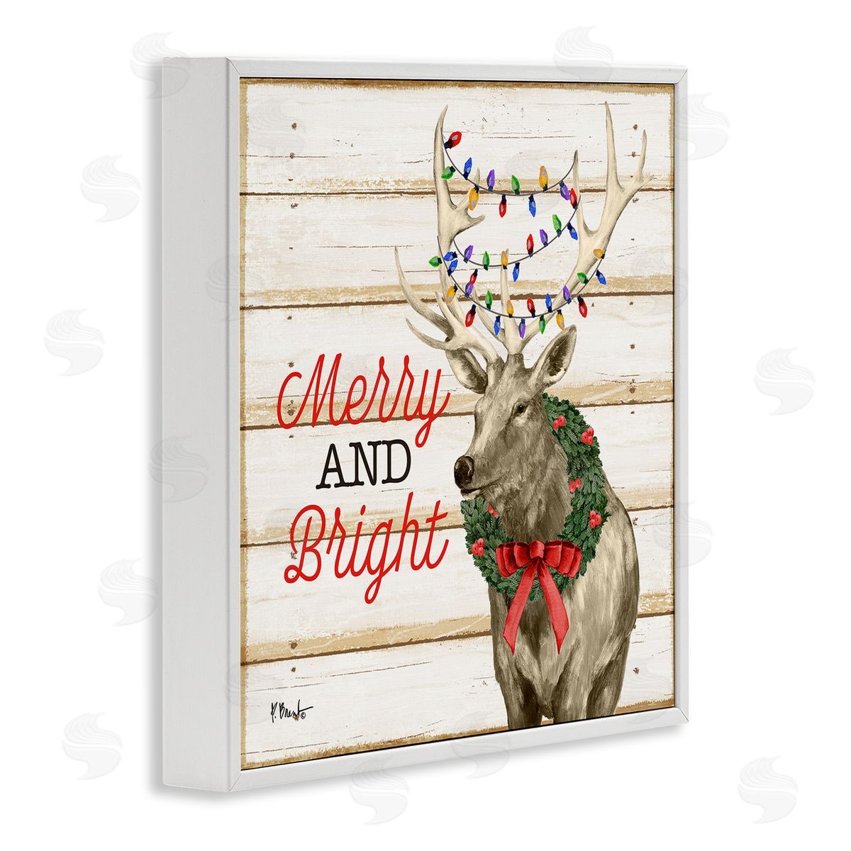 Paul Brent Merry & Bright Deer White Framed Glicee Wall Art Print