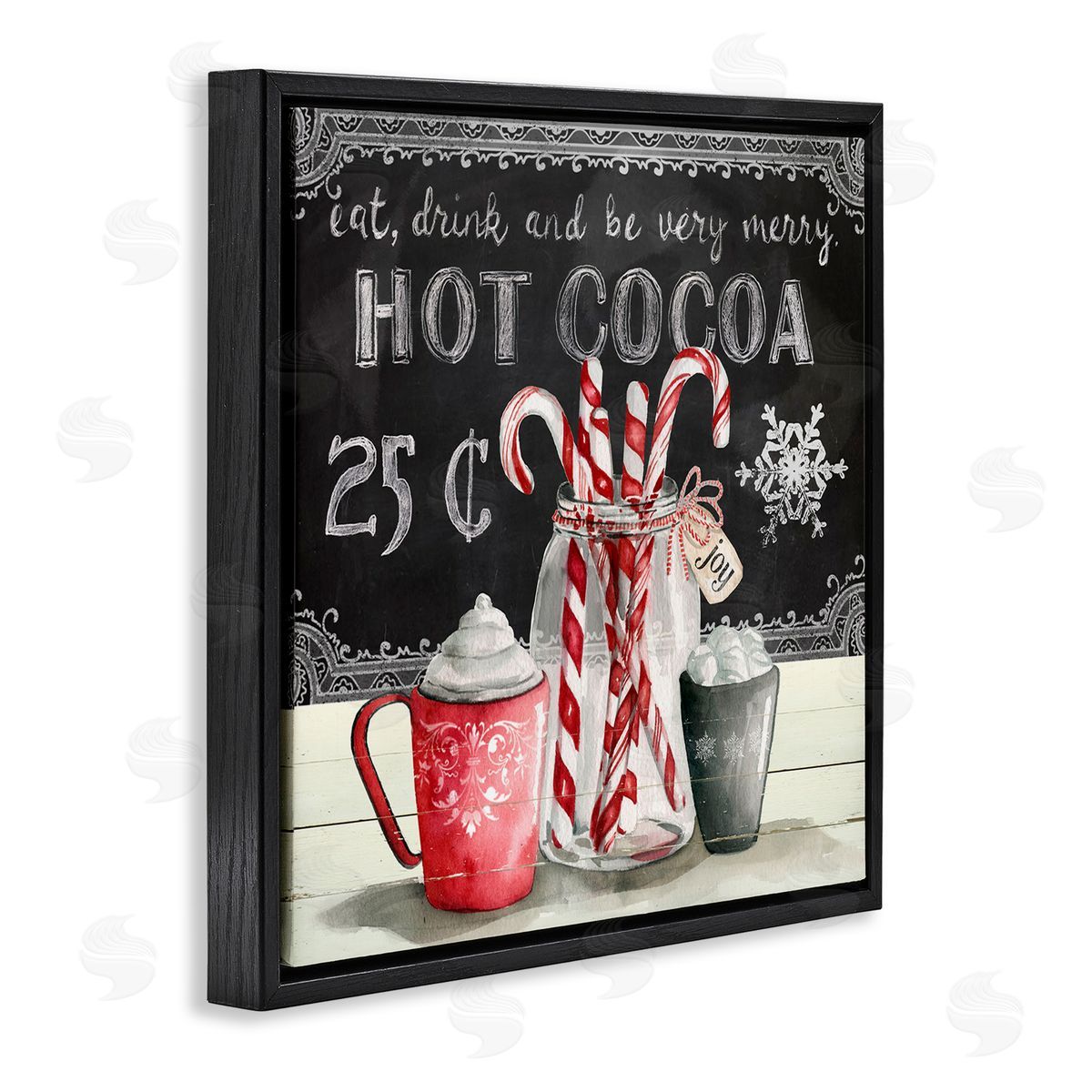 Cocoa & Candy Canes Black Floating Frame Canvas Wall Art, Home Decor by Carol Robinson