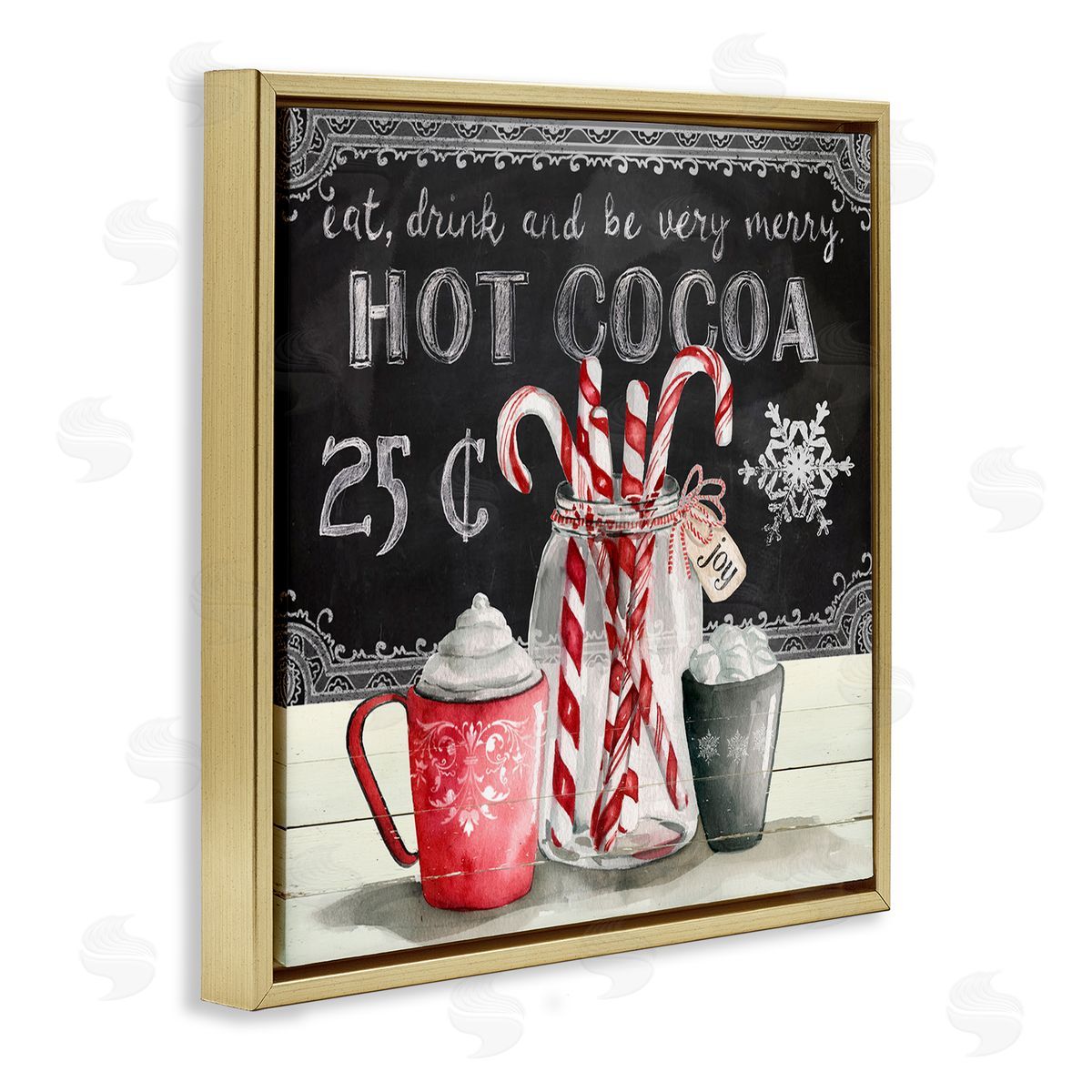 Cocoa & Candy Canes Gold Floating Frame Canvas Wall Art, Home Decor by Carol Robinson