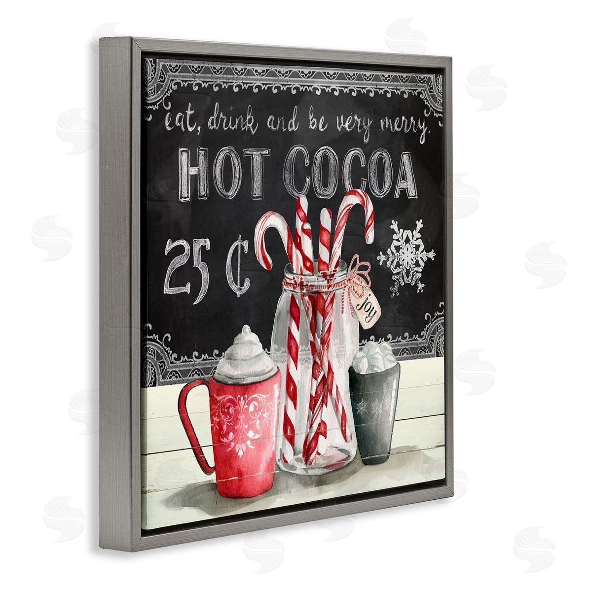Cocoa & Candy Canes Grey Floating Frame Canvas Wall Art, Home Decor by Carol Robinson