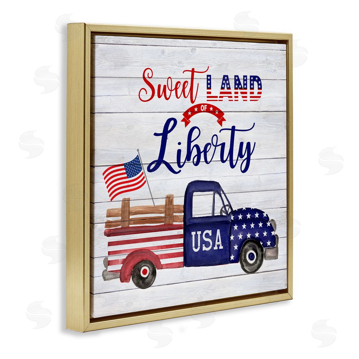 Corinne Haig Country Liberty Phrase Gold Floating Frame Canvas Wall Art Print