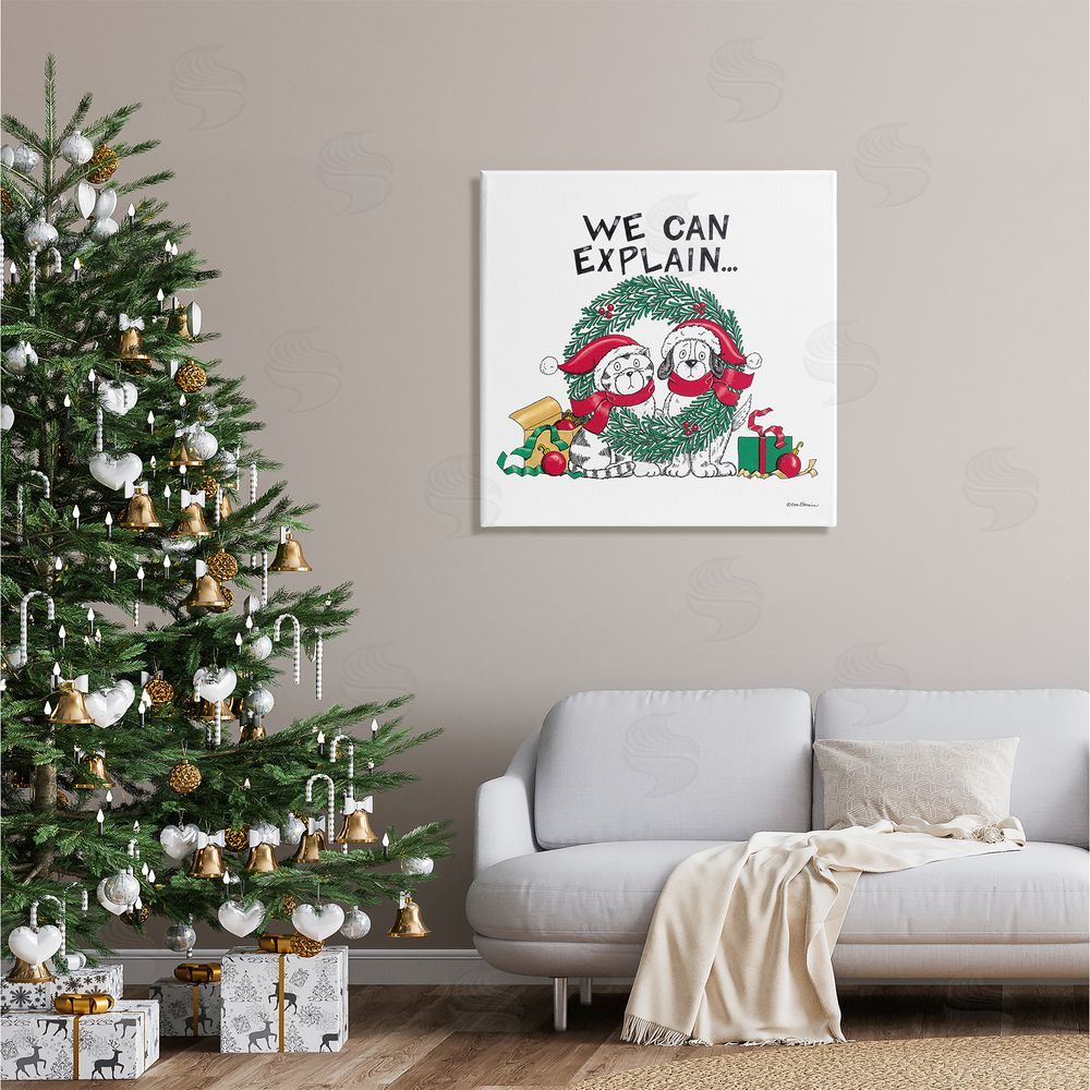Deb Strain Cat & Dog Christmas Humor Canvas Wall Art in Room