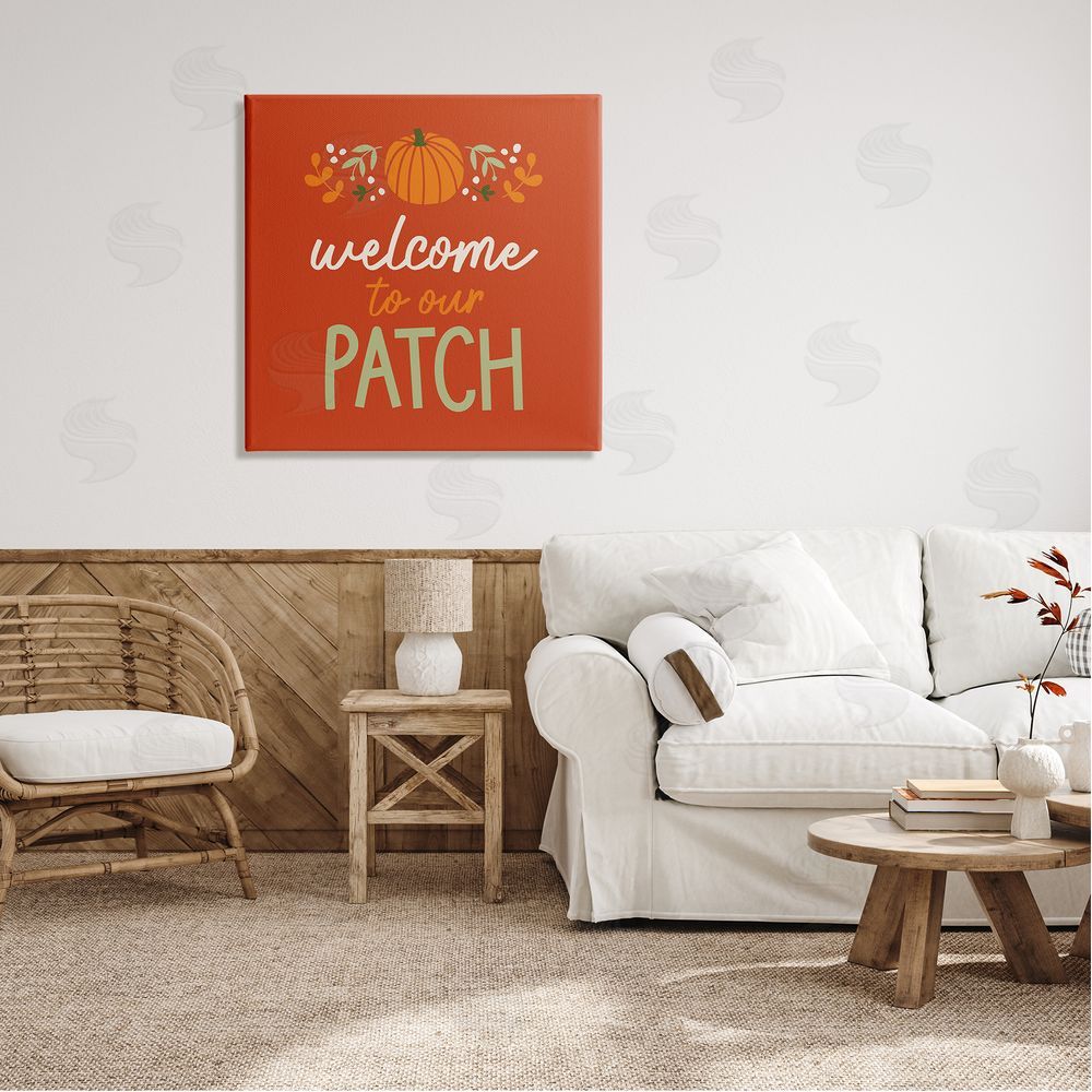 Emily Dumas Welcome Pumpkin Patch Phrase Canvas Wall Art in Room